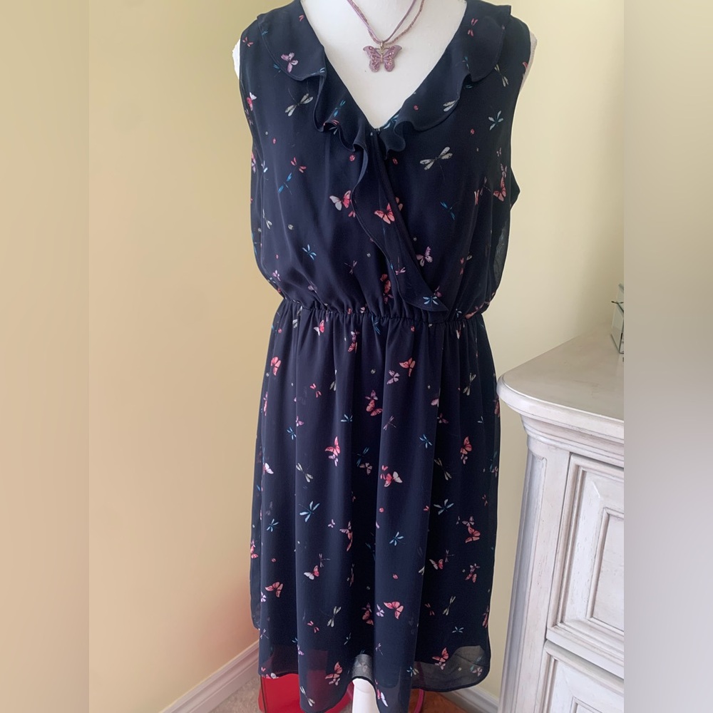 Butterfly print navy dress fits up to an 8